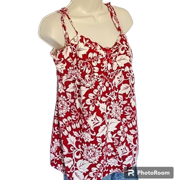 Excellent Forever 21 Juniors Red White Floral Adjustable Strap Tank Top Sz Large - Picture 4 of 7